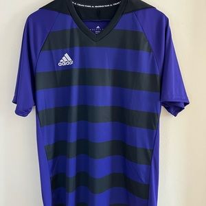 Adidas purple and black stripe soccer shirt